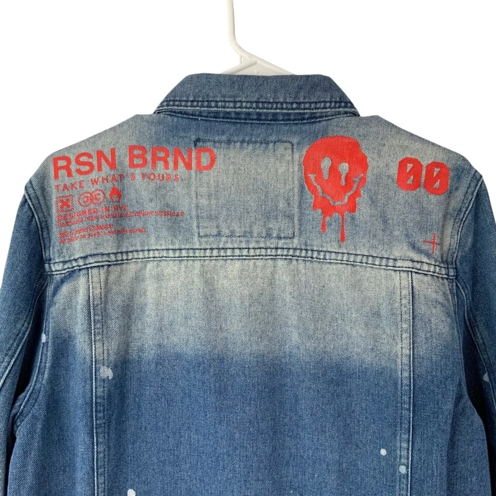 Reason Blue Button Up Gradient Denim Jacket M Collar Long Sleeve Graphic Print - Picture 5 of 9